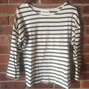 Madewell navy & white striped sleeve 3/4 s shirt